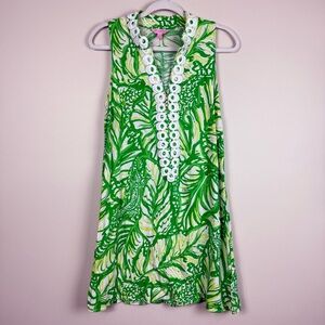 Lilly Pulitzer Jane Shift Dress Women 4 Toucan Green Coco Loco Embroidered White